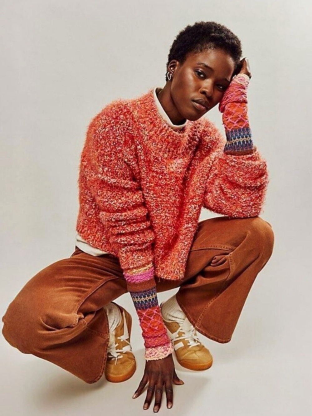 Free People Stardust Crop Sweater Red Pink Textured Pullover S NWOT - Picture 12 of 16
